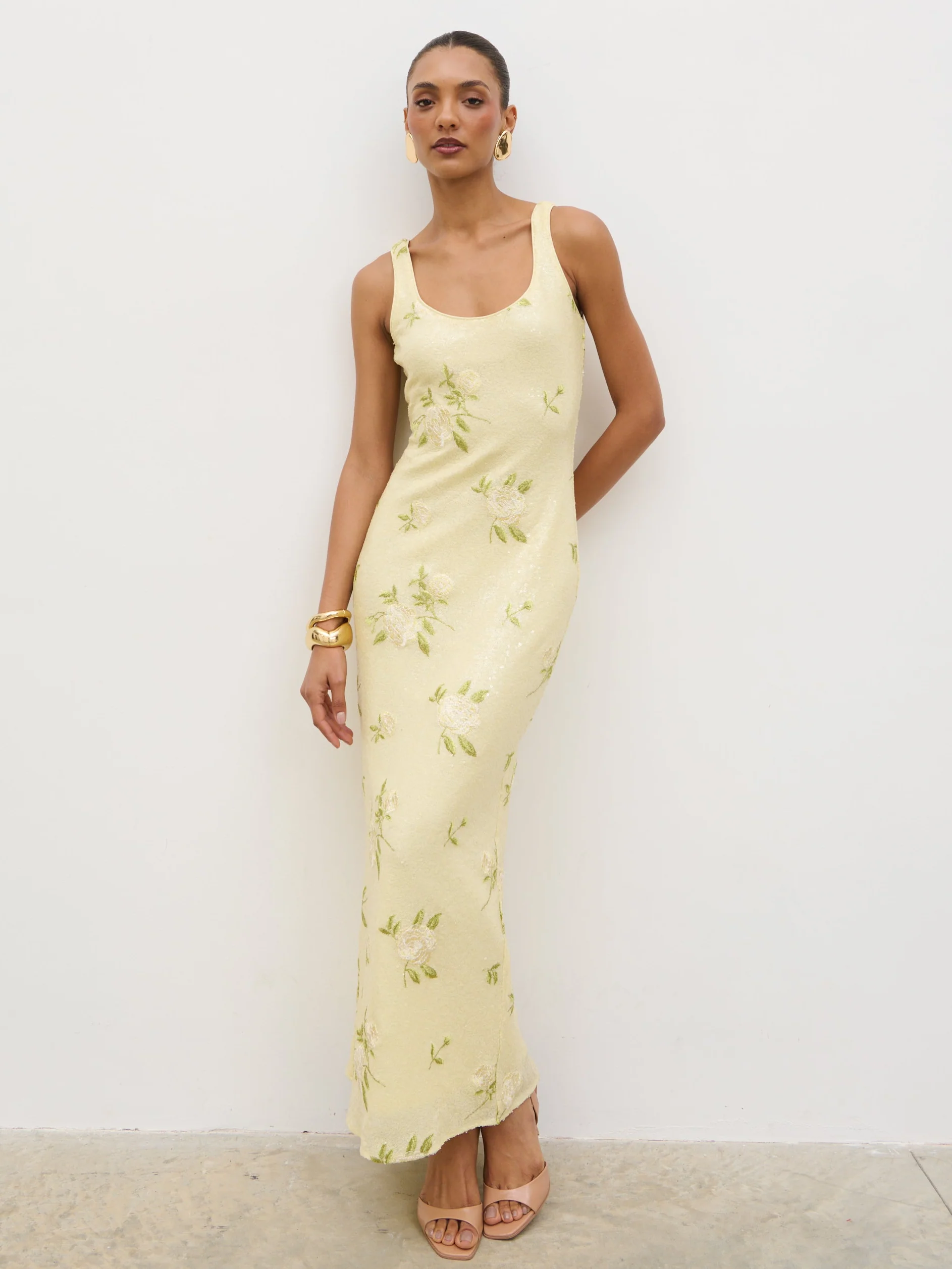 Zia Sequin Maxi Dress - Lemon Floral Sequin
